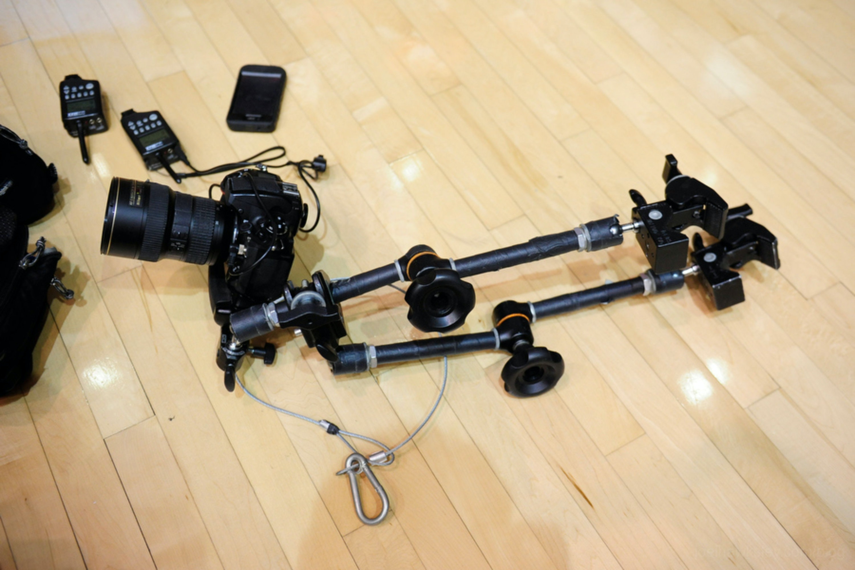 A camera mounted to a set of magic arms