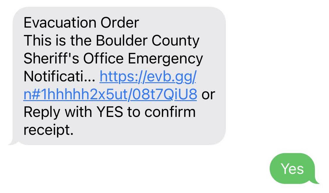 Text message evacuation order