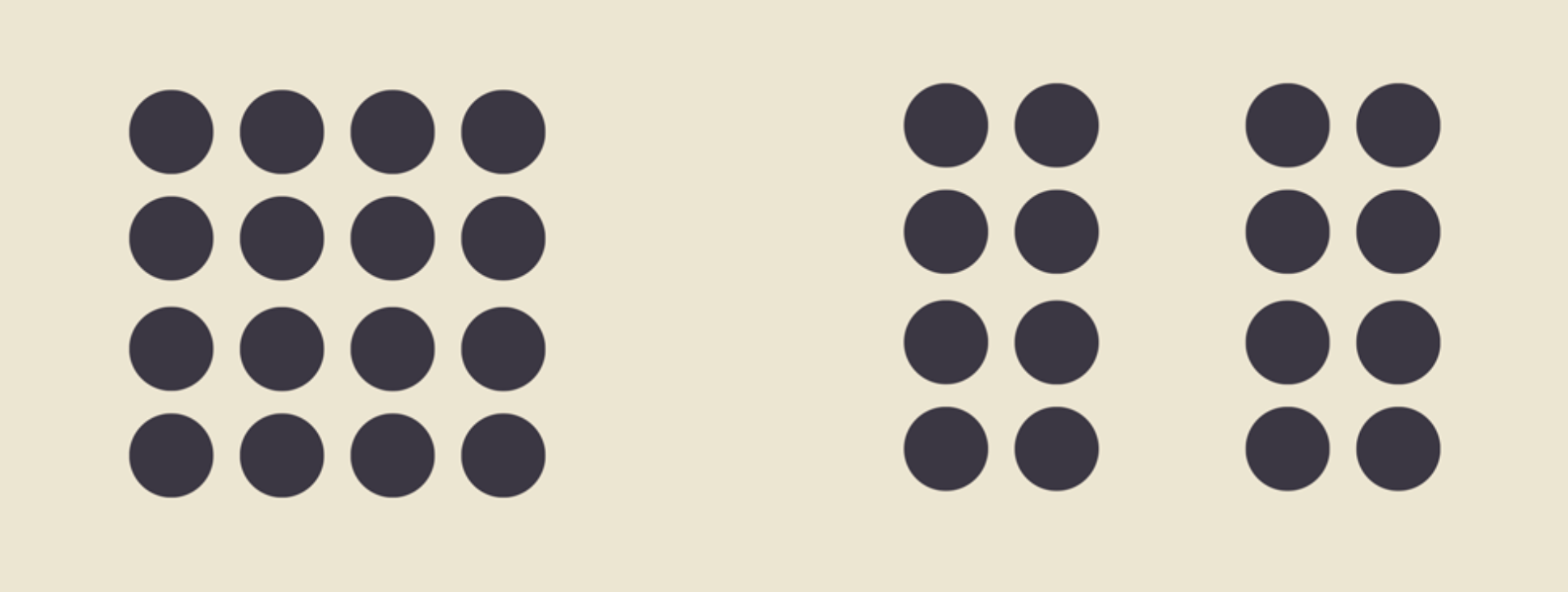 Diagram of dots showing a single cluster on one side and a pair of clusters on the other side