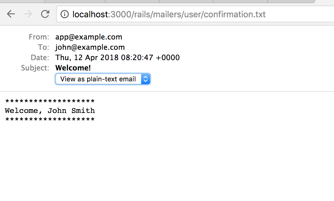 Screenshot of rails mailer preview